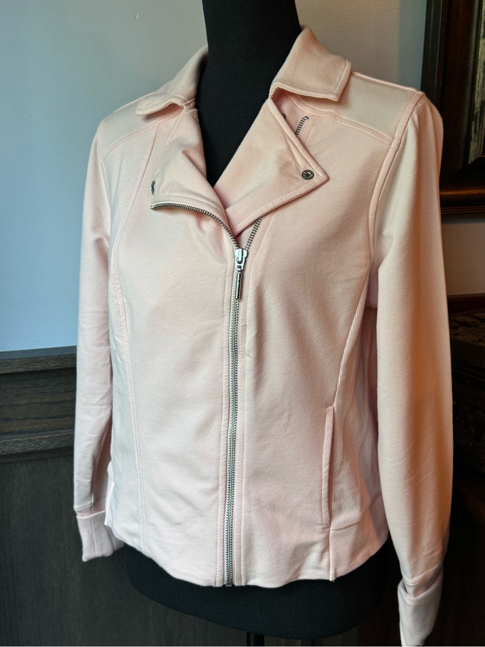 H by Halston Pale Pink Asymmetrical Zip Bomber Jacket - Picture 7 of 11